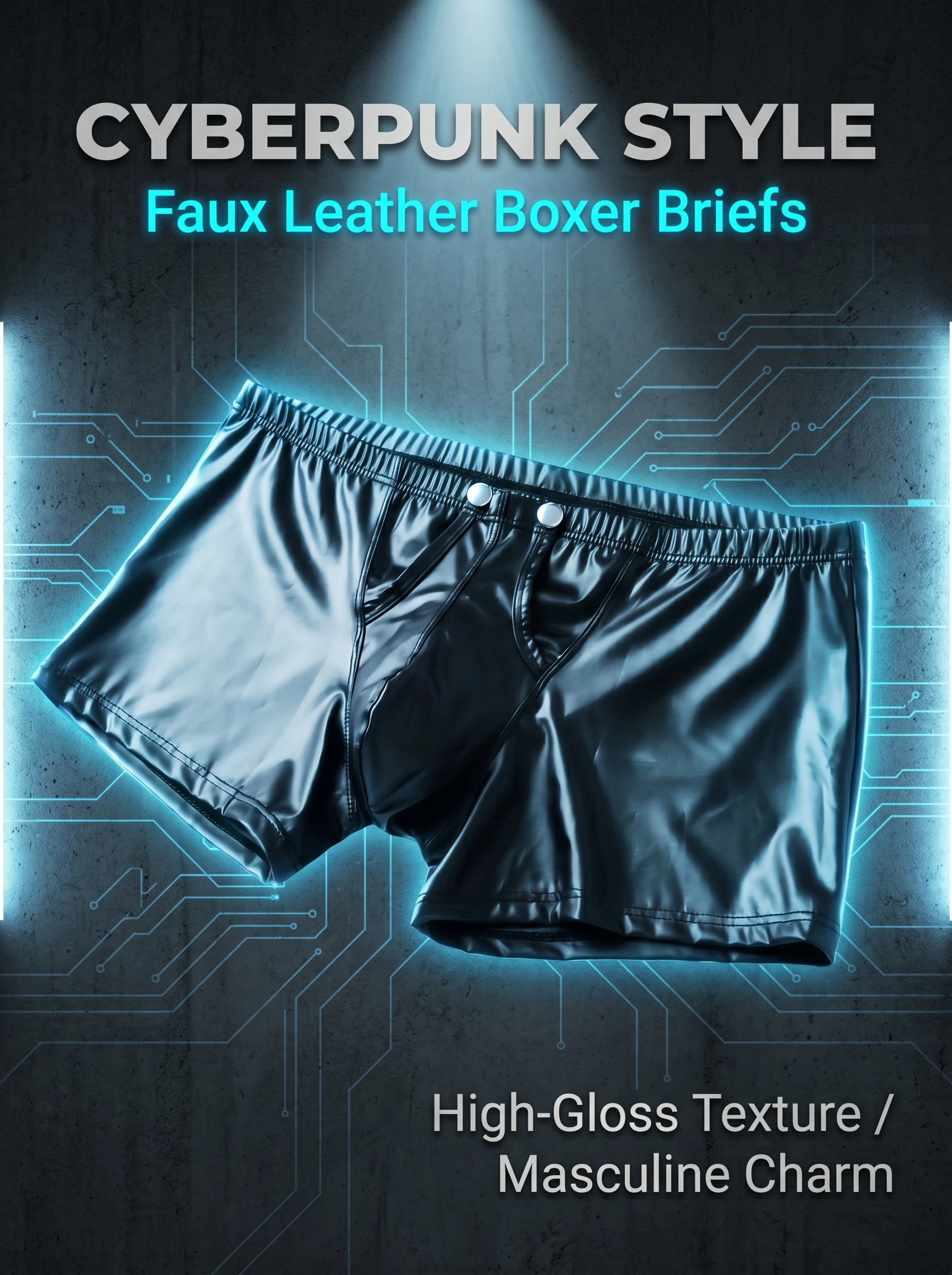 Herren PU-Boxershorts – Design mit Erhöhten Knöpfen, Schlichte Einfarbige Schwarze Ausführung, Bequem und Leicht zu Entnehmen, PU-Leder Herren-Boxershorts
