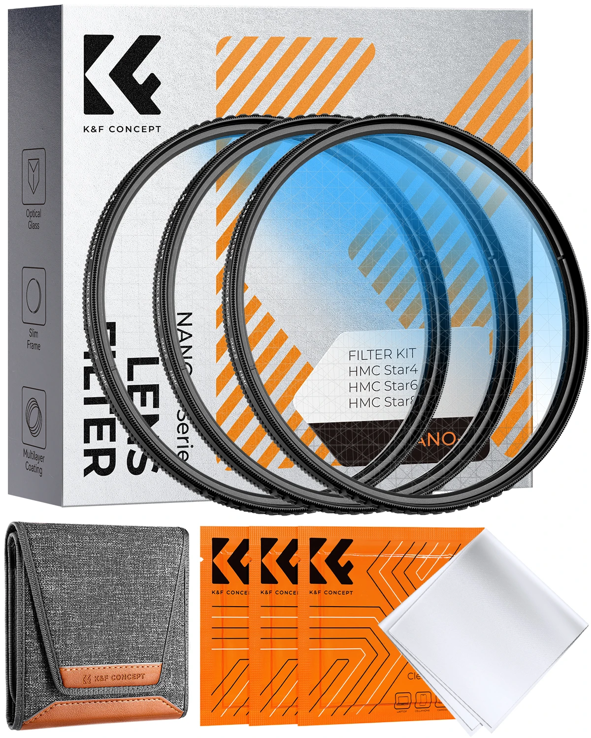 K&F CONCEPT Star Filters 3pcs Set 4+6+8 Points Cross Screen Starburst Filter Special Effect Camera Lens Filter 3 Cleaning Cloth
