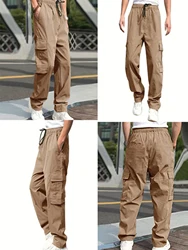 New 2024 Cargo Pants Trousers for Men Full Length Solid Color Loose Multi-pocket Drawstring Pockets Pants Male Cargo Pants 3XL