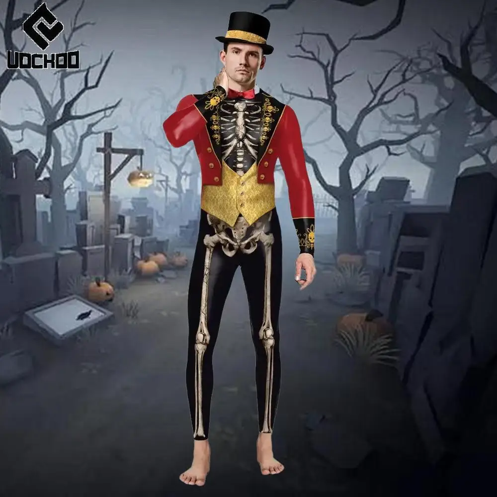 

Pirate Skeleton Bodysuit Festival Stage Jumpsuit Adult Carnival Party Coverall Wear Gentleman Skeleton Performance Jumpsuit