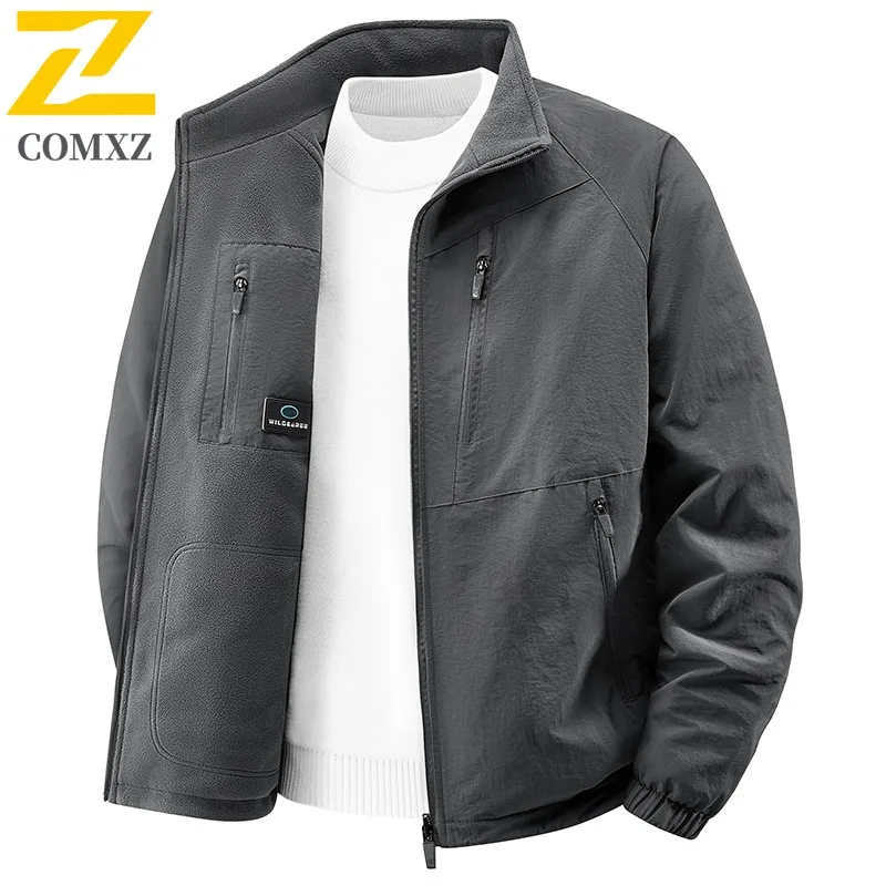 

COMXZ Men Travel Jacket Simple Fashion Stand Collar Hiking Comfort Jackets Casual Daily Style Lightweight Autumn Windbreaker