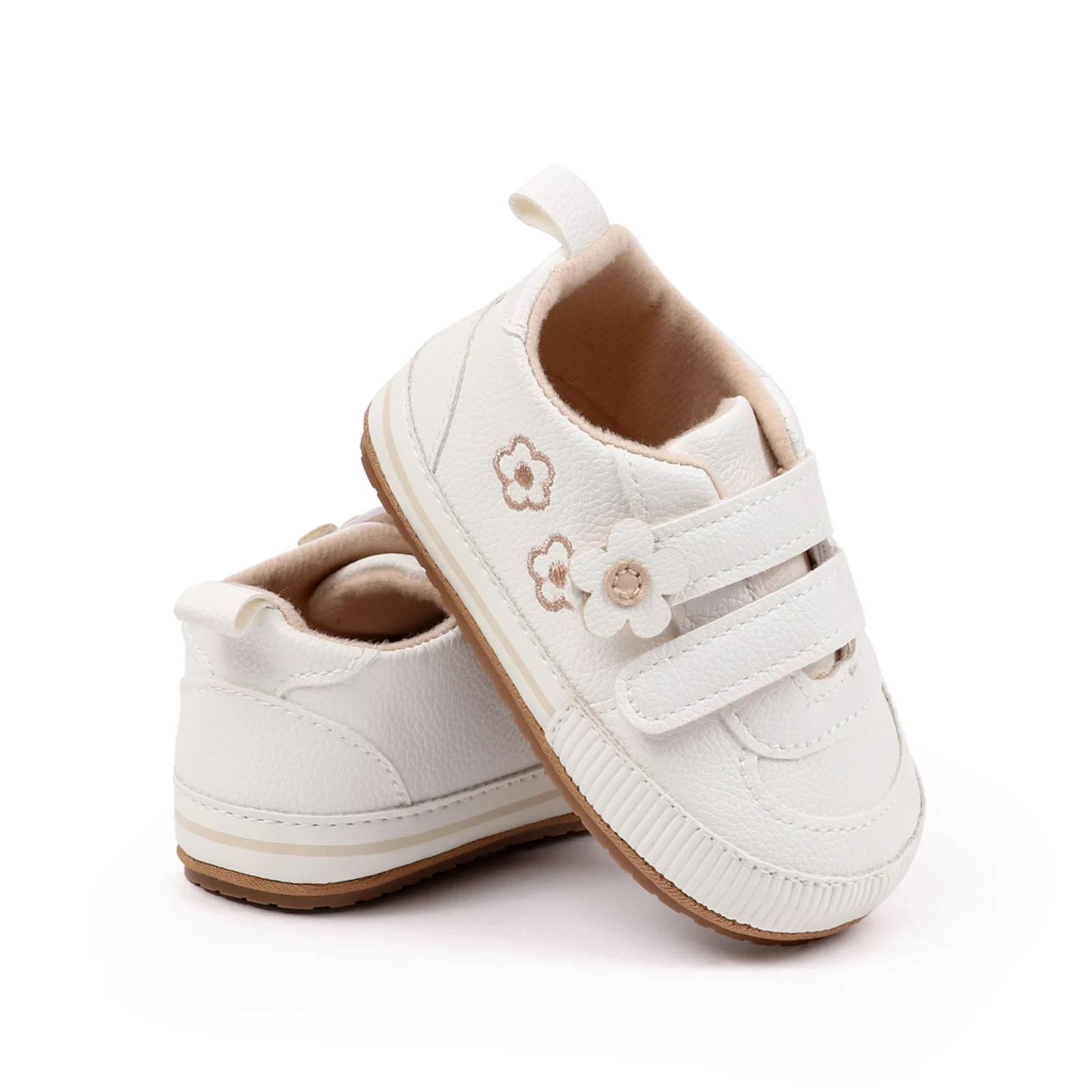 Baby Girls Shoes Soft Sole Floral Embroidery Hook-Loop Closure Non-slip Sneakers