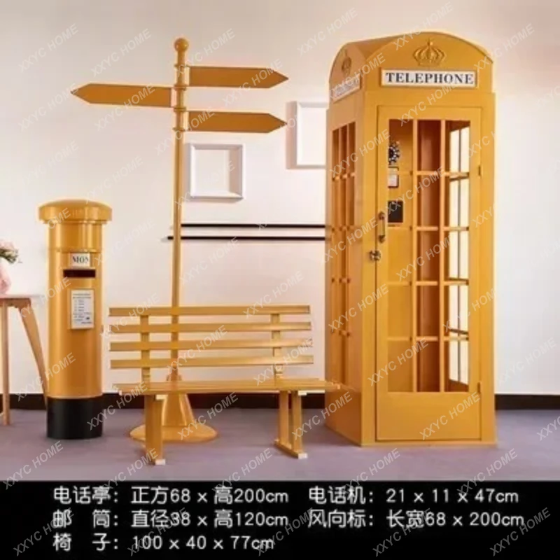Decoración de cabina telefónica de hierro, decoración para exhibiciones en salas, decoración para exhibiciones en centros comerciales, paisajismo para centros comerciales