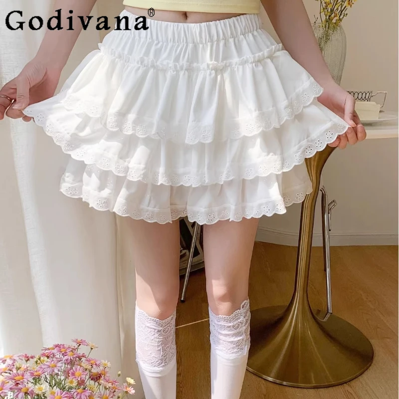 

Japanese Style White Cake Skirt for Girls Princess Style Lace Trim Ballet Style Cake Puff Skirt Women's Street Wear Mini Skirt
