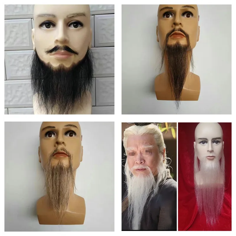 

Good Quality Long Face Beard Mustache For Men Grey White Colors Lace Fake Mustache for Men Theatrical/Drama/Party