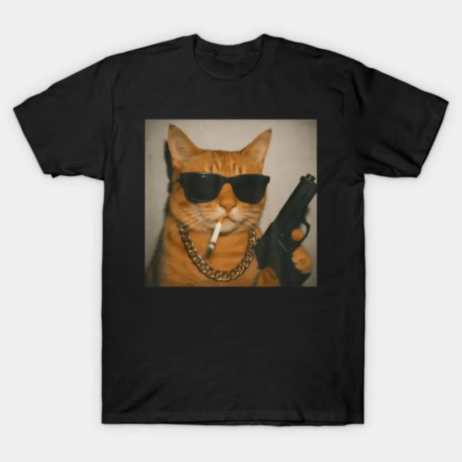 

Gangster Cat Smoking Gen Z Cat T-shirt For Men Women 100% Cotton T Shirts Short Sleeve Tops 0107-2