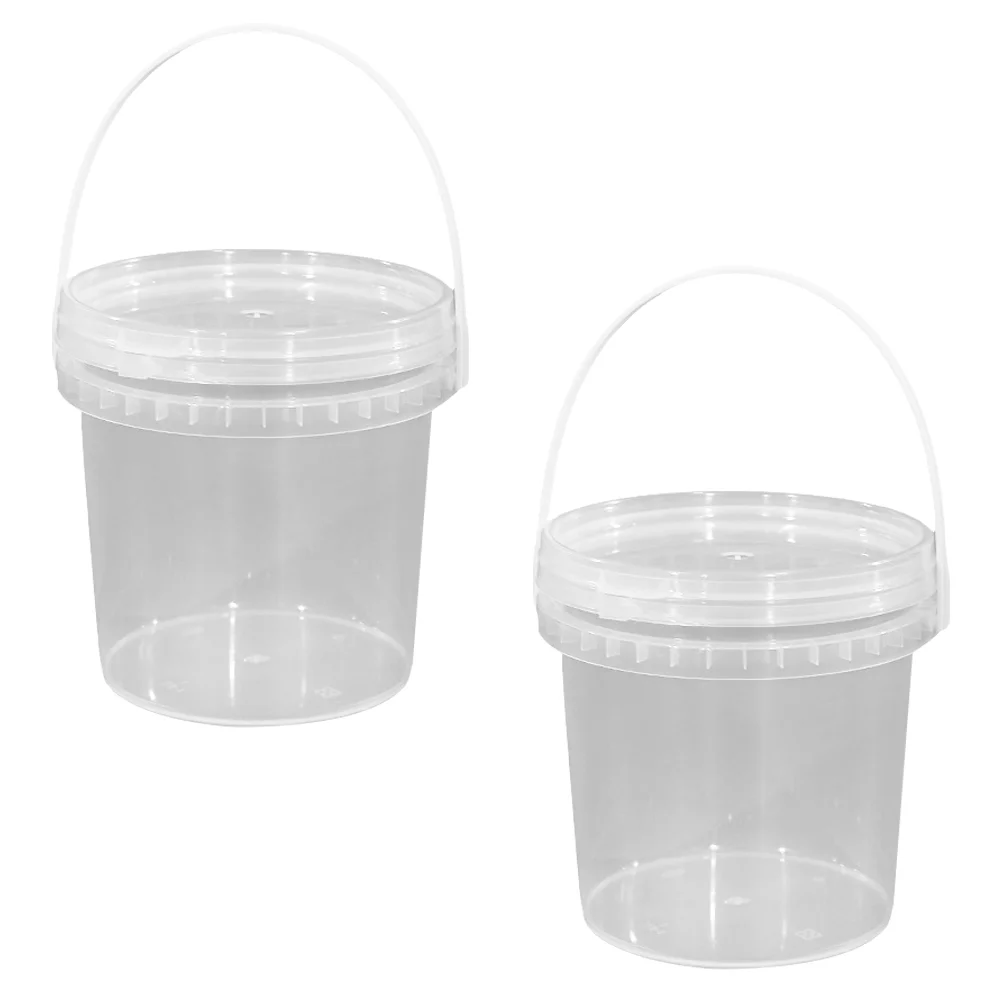

2 Pcs Ice Cream Bucket Clear Soup Pails Container Round Sealing Lid Delicatessen