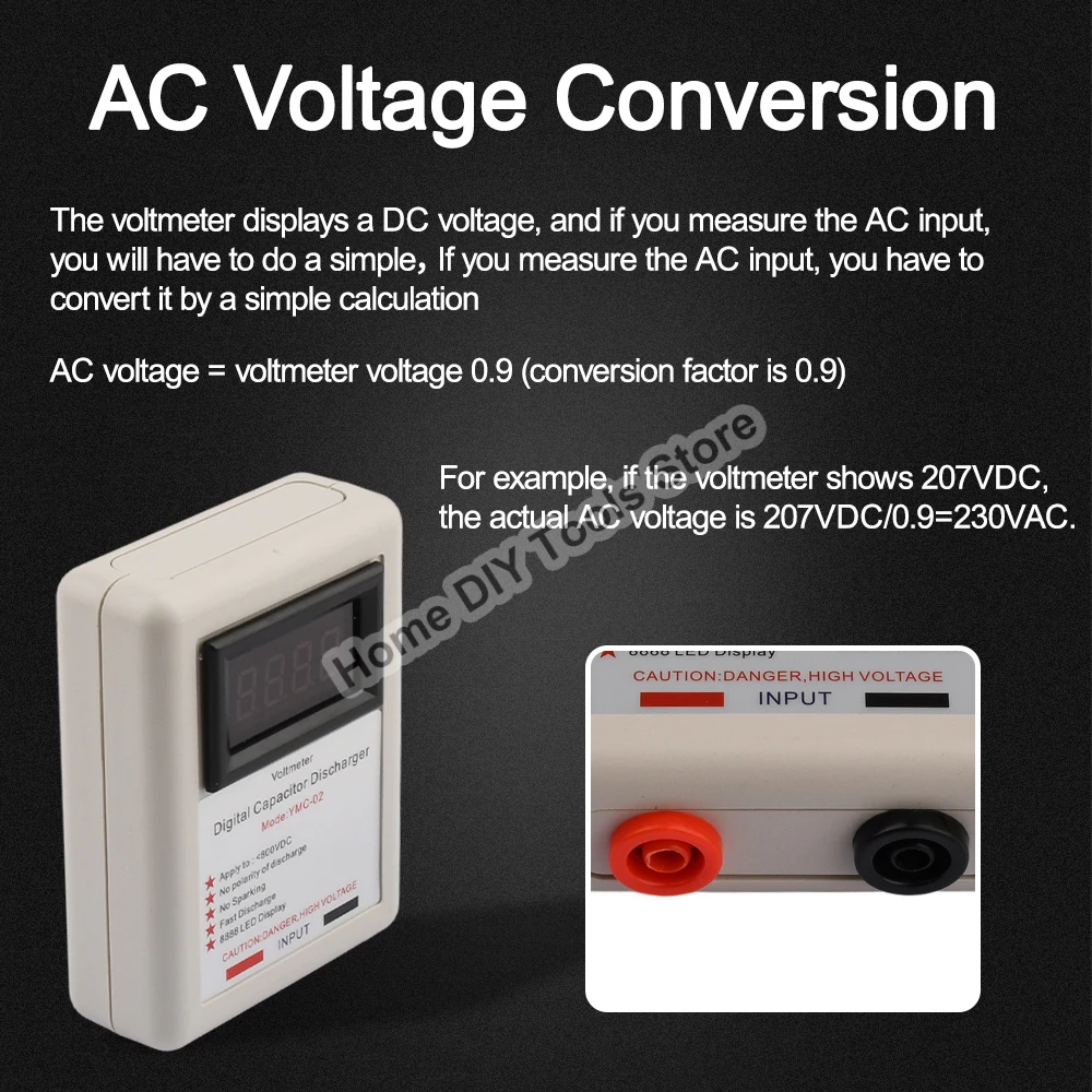 YMC-02 800V LED Digital Voltmeter Digital Capacitor Discharger Discharging Tool Electronic Repair Display with Test Pen