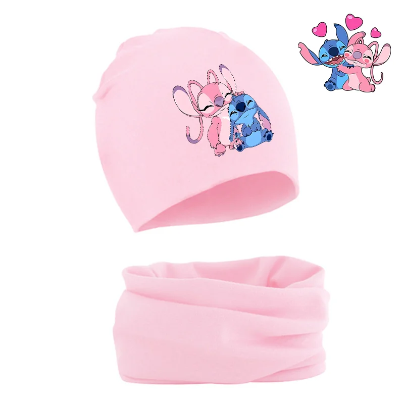 Stitch Disney Baby czapka dla dzieci szalik Cartoon Anime zimowa ciepลa baweลna wygodna weลniana czapka z koลnierzykiem garnitur dla dzieci prezent