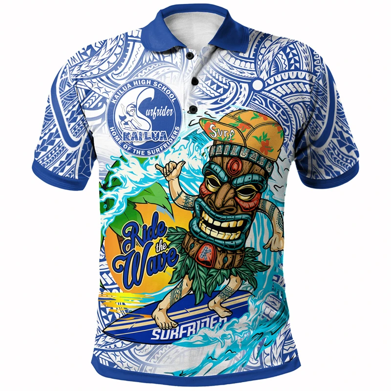 Fashion 3D Print Hawaiian Tiki Polo Shirt Men's Short Sleeve