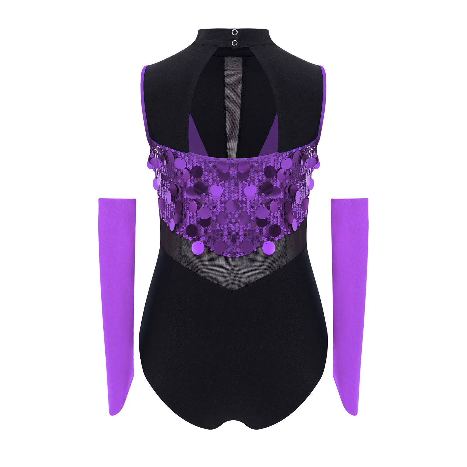 Kid Girls Sparkling Sequin Jazz Dance Costume Ballet Dance Leotard Sleeveless Gymnastics Bodysuit And Gloves Modern Skating Wear