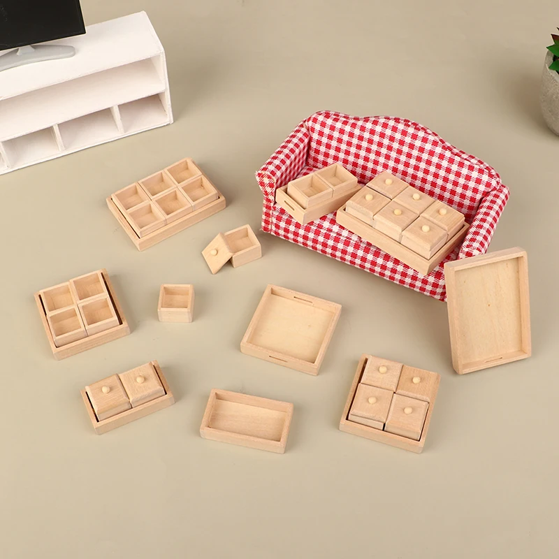 1/12 Dollhouse Miniature WoodTray Storage Tray Set Kitchen Seasoning Bottle Dessert Tray Furniture Model Dollhouse Kitchen Decor