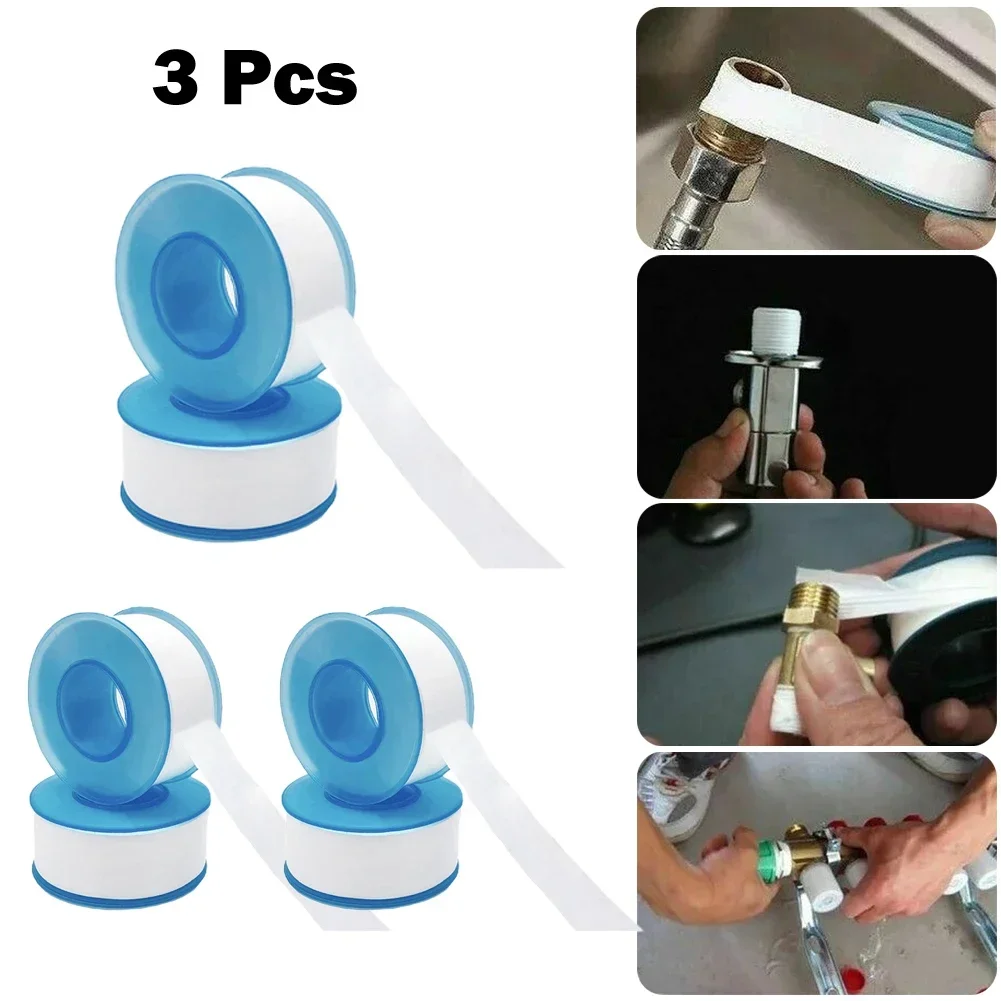 

3Pcs Pipe Thread Seal Raw Material Tape Plumber Seal Tape Adhesives For For Pipeline Hydraulic Repair PTFE 12mmx0.075mmx10m