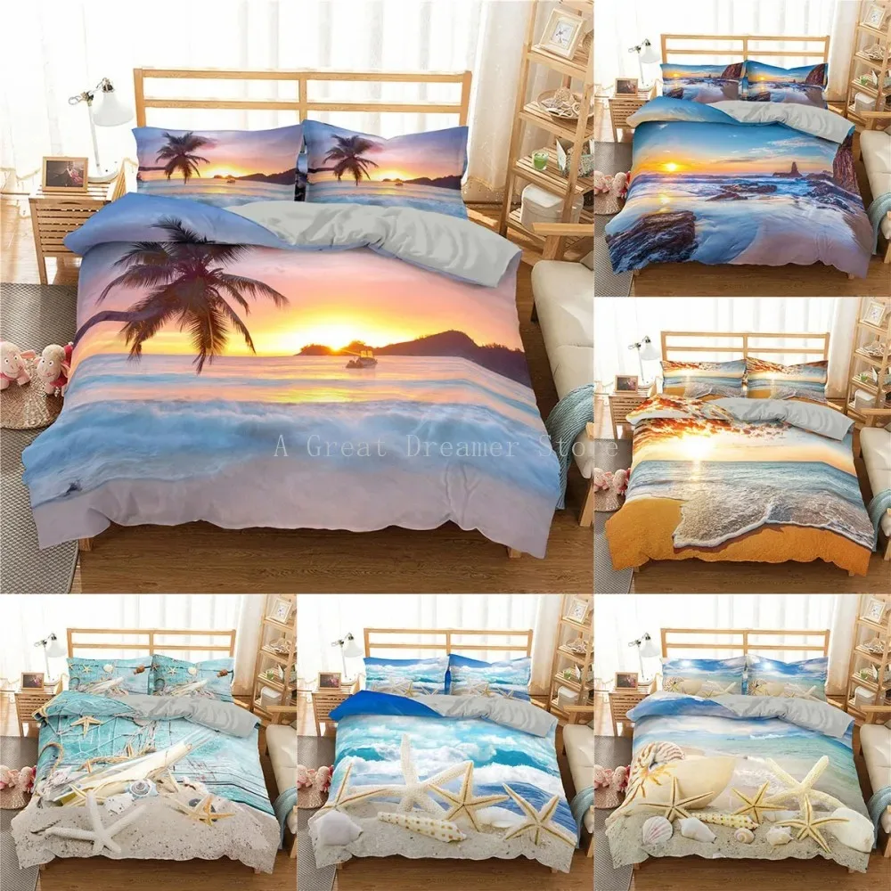 

Ocean Bedding Set Coast Beach Duvet Cover Set Blue Starfish Bed Set Kids Teen Shell Home Textiles Summer Bedspread Quilt Cover