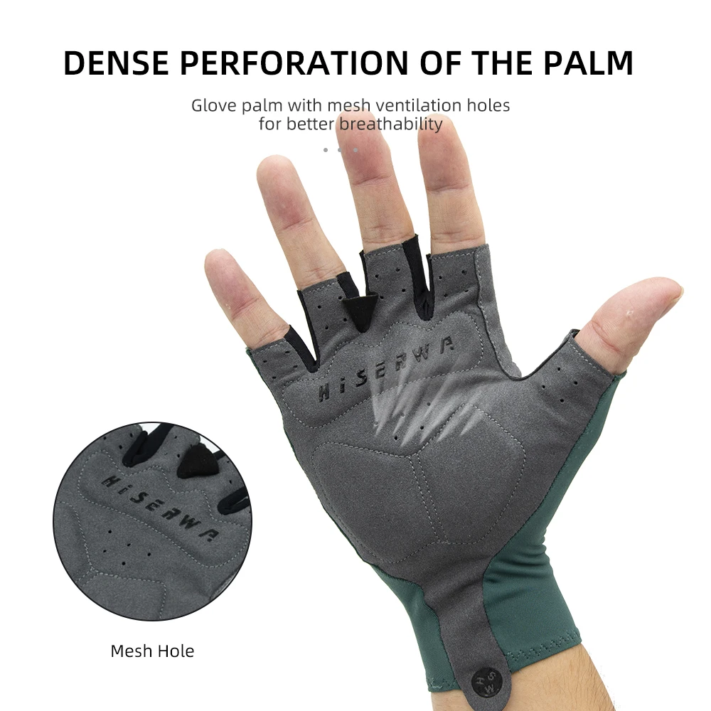 HISERWA Cycling Anti-slip Anti-Sweat Half Finger Gloves Men Women Breathable Anti-shock Sports Gloves Outdoor Fishing Bike Glove