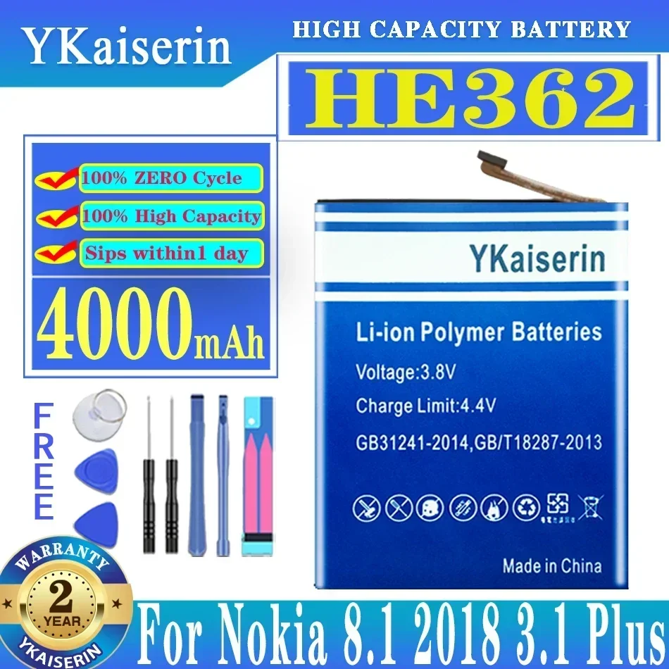 YKaiserin Lithium Li-Po 4000mAh Battery HE362 For Nokia 8.1 2018 3.1 Plus Mobile Phone Batteries Parts Phones Telecommunica