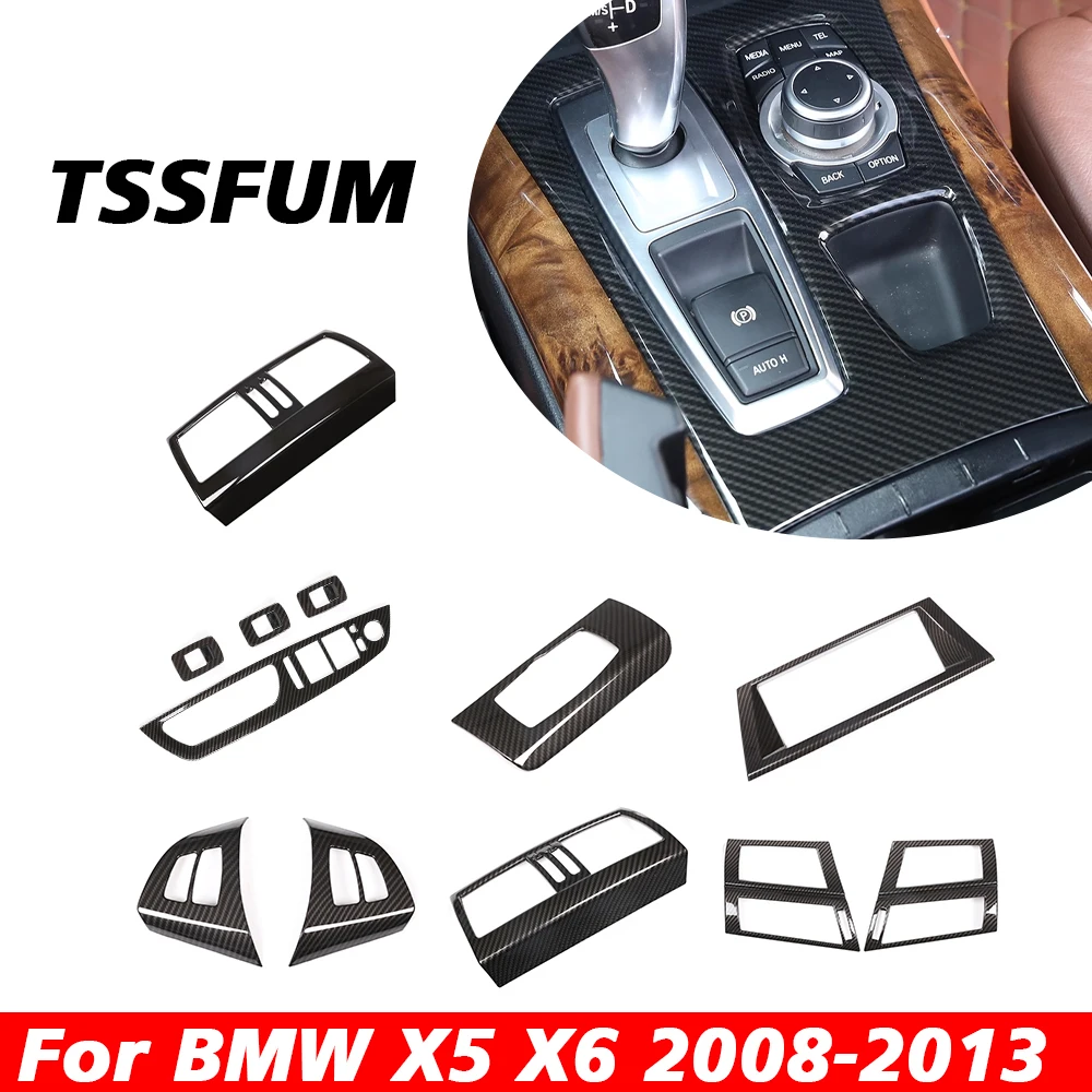 Glossy Black for BMW E70 E71 X5 X6 Car Interior Carbon Fiber Full Set Sticker Center Control Gear Shift Panel Cover Accessories