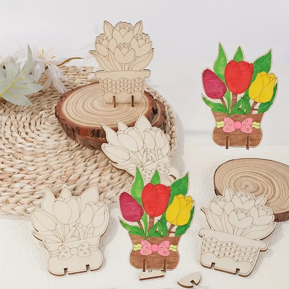 Unfinished Wooden Flower Crafts Vintage Floral Diy Craft Kits For Weddings Festival Decor Artificial Wood Tabletop Decorations
