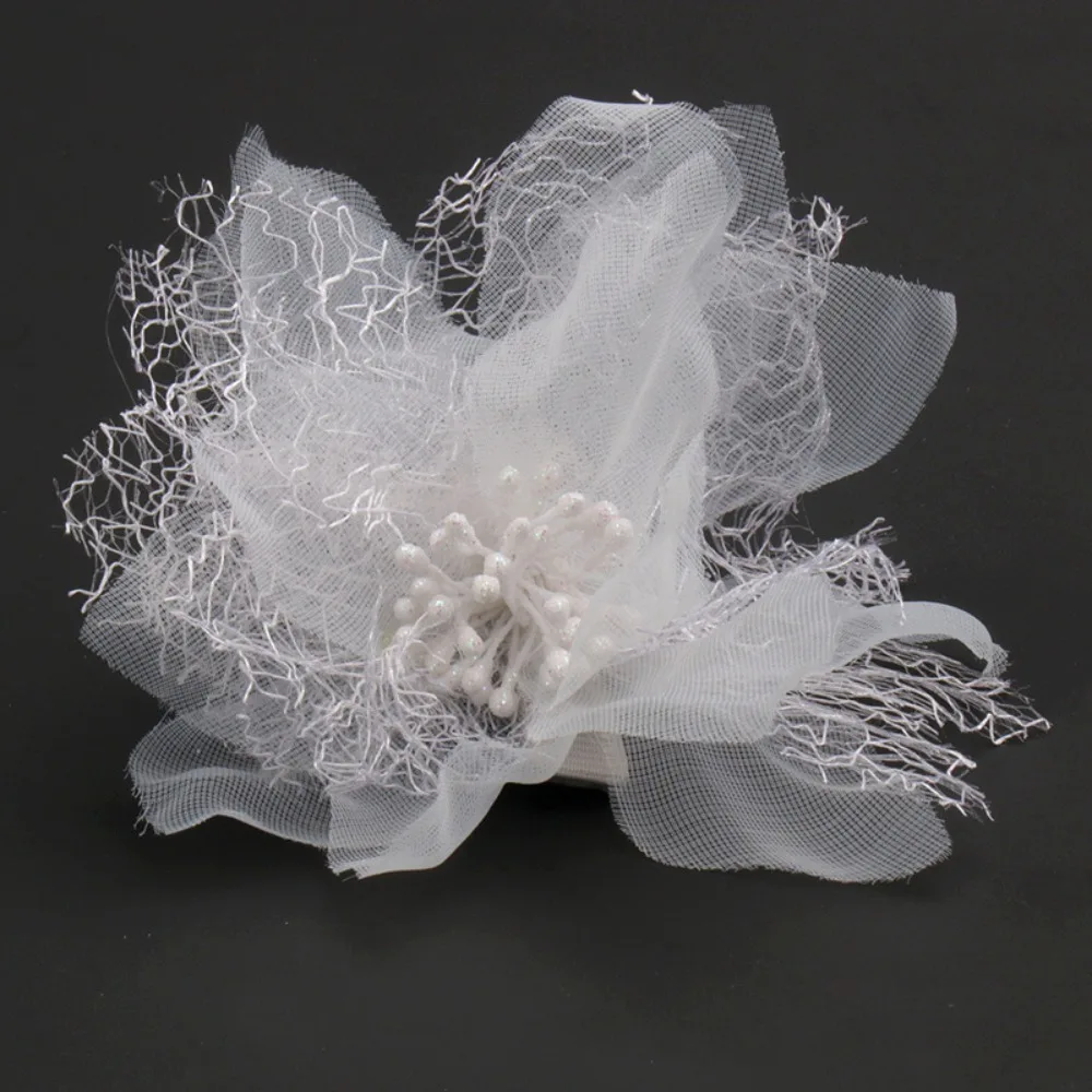 دبوس شعر أبيض حريري للزهور ، أغطية رأس زهرية متعددة الطبقات ، أغطية رأس أنيقة ، أقمشة تصفيف الشعر ، دبوس شعر للزفاف