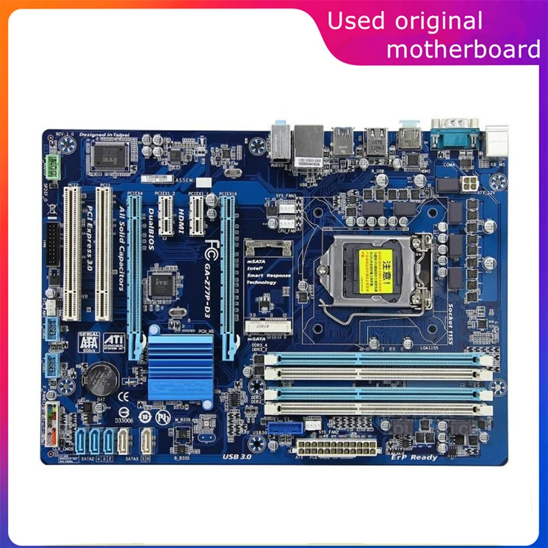 Used LGA 1155 For Intel Z77 GA-Z77P-D3 Z77P-D3 Computer USB3.0 SATA3 Motherboard DDR3 32G Desktop Mainboard