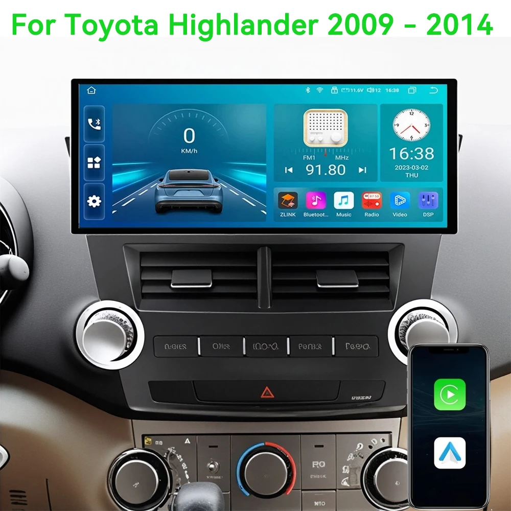 

12.3" Android 16 Car Radio CarPlay Auto For Toyota Highlander 2009-2014 Car Intelligent Systems Multimedia Stereo Navi Head Unit