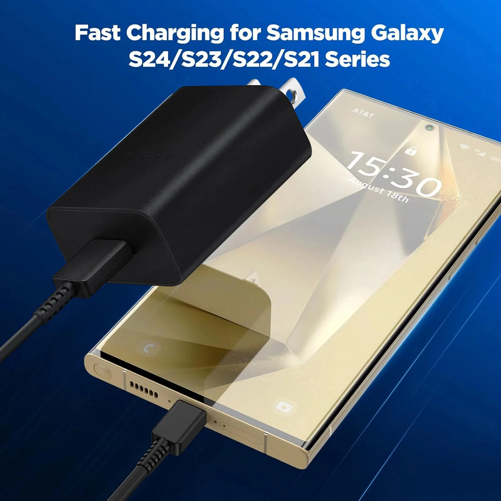 For Samsung 2024 New 15W Charger Fast Charging Cable 6.6FT Feet with USB Wall Charger Block, Dual C Port Data Cable