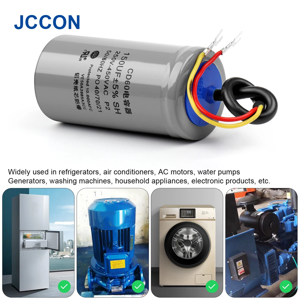 2Pcs CD60 Starting Capacitor 450V 50/75/100/150/200/250/300/350/400UF Motor Starting Capacitor Motor Run