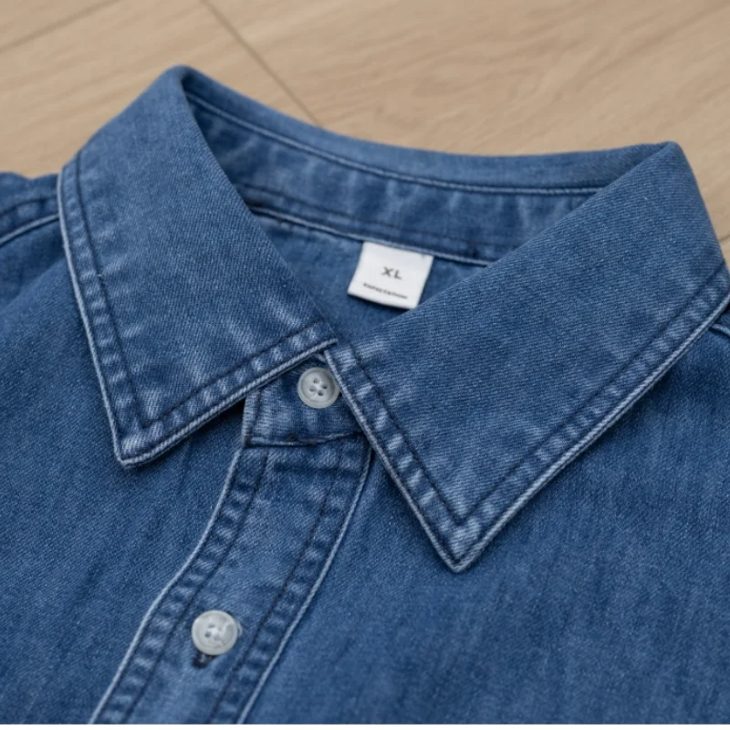 High Quality Men Washed Denim Shirt Autumn Winter 100% Cotton Denim Workwear Japanese Style Long Sleeve Coat With Pocket C0233