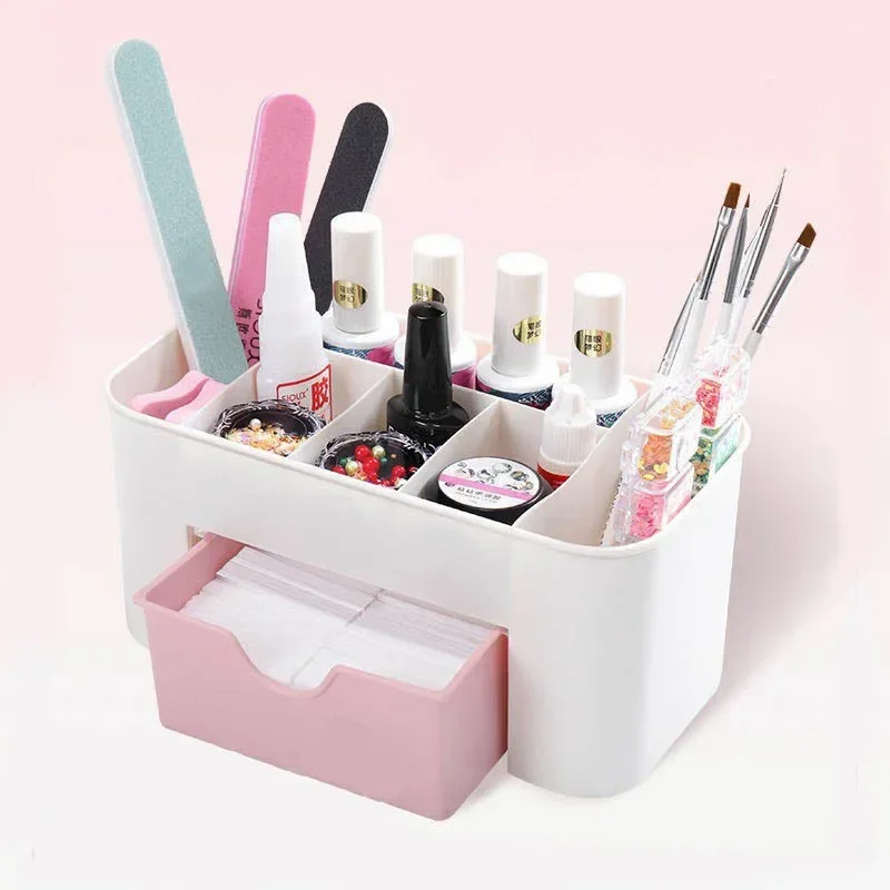 Nail Storage Box Plastic Drawer Style Easy To Clean Desktop Organization Large Capacity Cotton Swab Polishing Sand Strip Toolbox