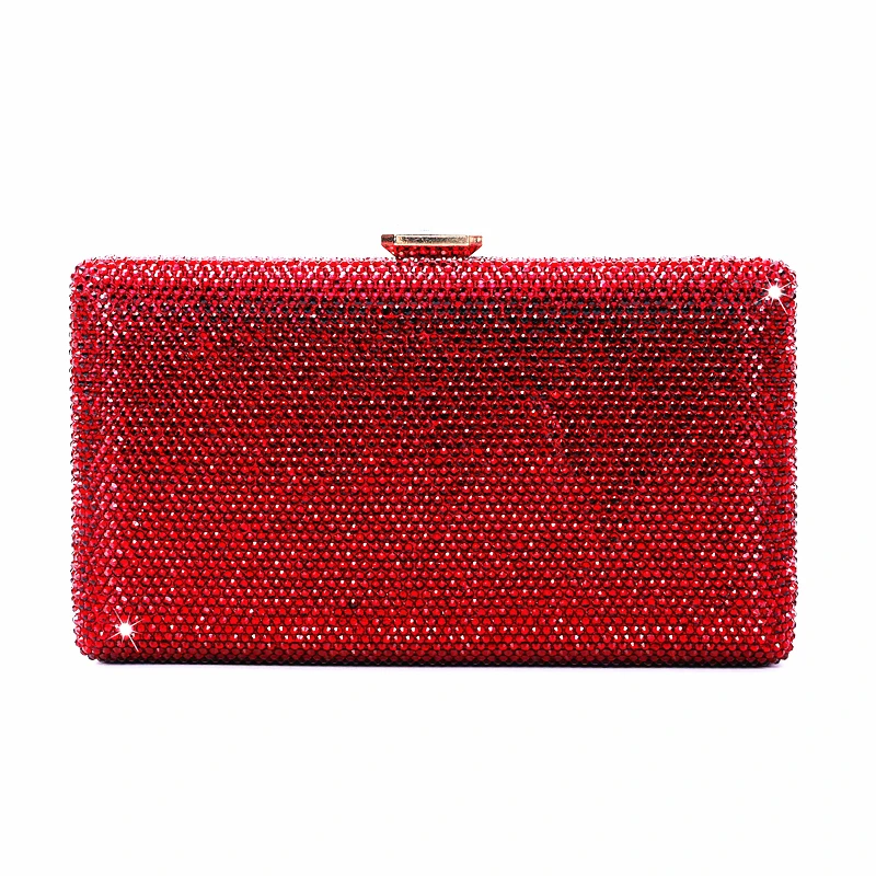 

Women Luxury Red Wine Crystal Evening Clutch Bag Designer Party Wedding Purse Boutique Rhinestone Metal Purses Stones Handbags
