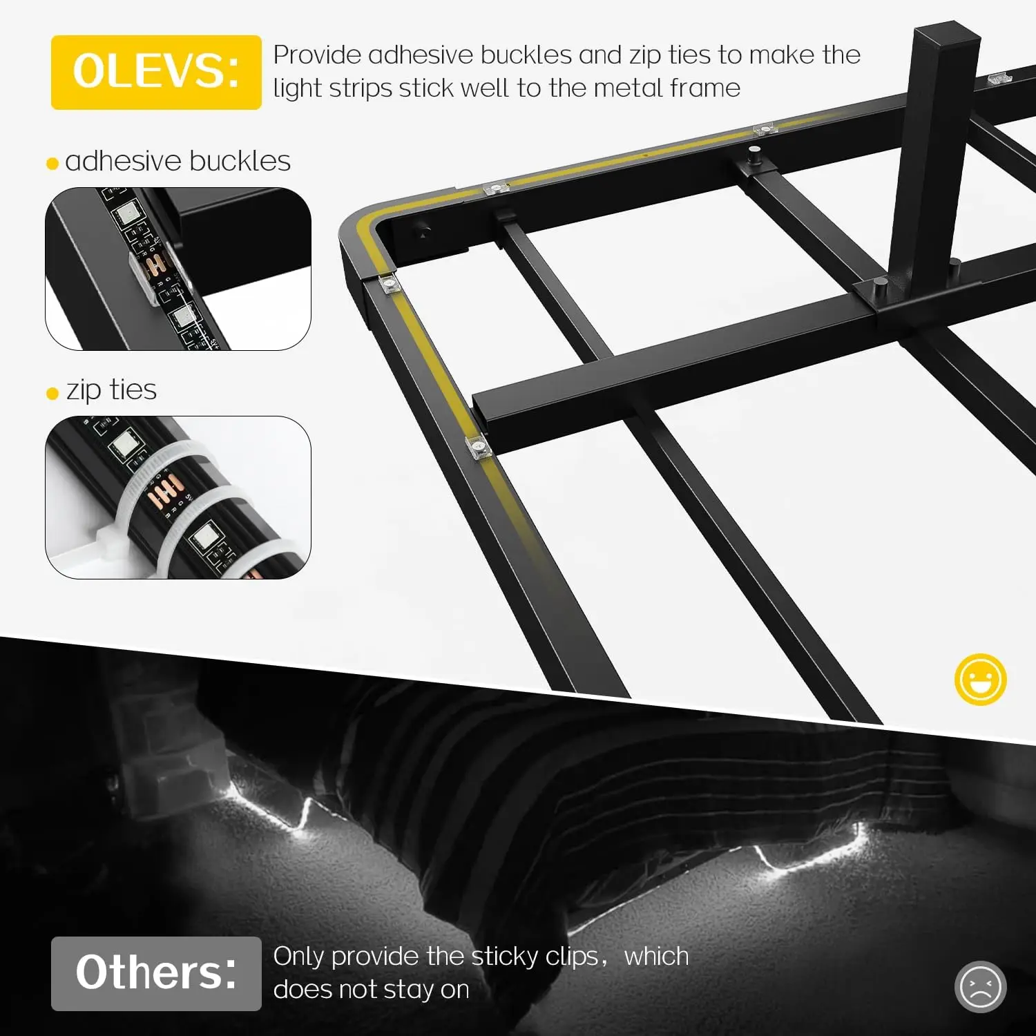 Sddd6ef840674477bbaffd7cdc38cc2acG Queen Size Floating Bed Frame with LED Lights and Charging Station