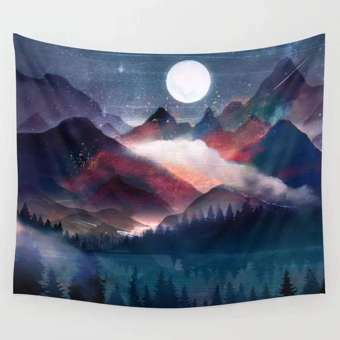 

Mountain Lake Under The Stars Wall Tapestry Background Wall Covering Home Decoration Blanket Bedroom Wall Hanging Tapestries