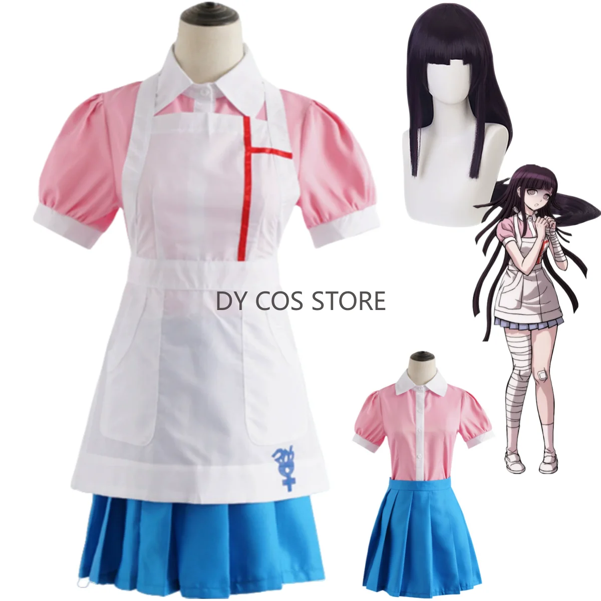 

Game Mikan Tsumiki Cosplay Costume Anime Wig Pink Nurse Uniform Skirt Apron Maid Dress Woman Sexy Kawaii Halloween Party Suit