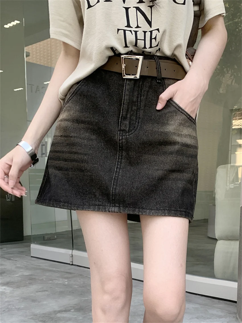 

Alien Kitty 2024 Summer Chic Mini Skirts Hot Girls New Slim Vintage Bodycon High Waist All Match Streetwear Office Lady Denim