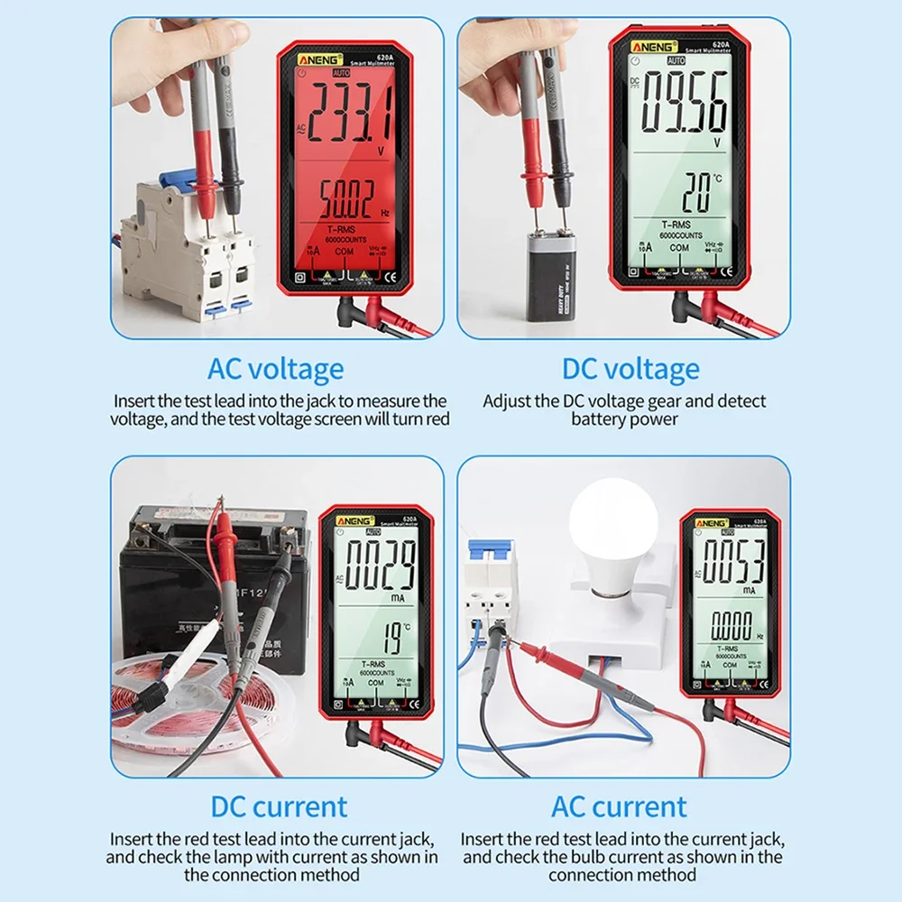 ANENG-multímetro Digital inteligente multimetro digital polimetro 620A probadores de transistores, 6000 recuentos, tester multimeter medidor de