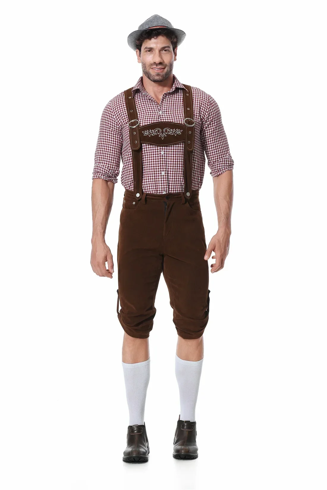 Germany Munich Traditional Oktoberfest Carnival Clothing Plaid Shirt Embroidery Suspenders And Hat Suit view 6