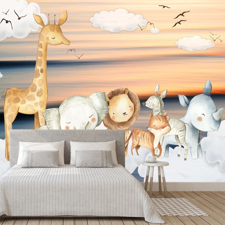 

Removable Peel and Stick Wallpapers Accept for Living Room Kids Baby Room Jungle Animals Cartoon TV Wall Papers Home Decor Mural