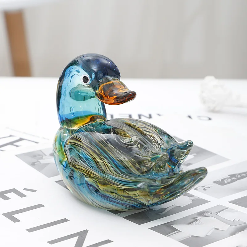 Creative Murano Glass Duck Ornament Crafts Cute Animals Mandarin Ducks Duck Statues Home Desktop Interior Decoration Gifts