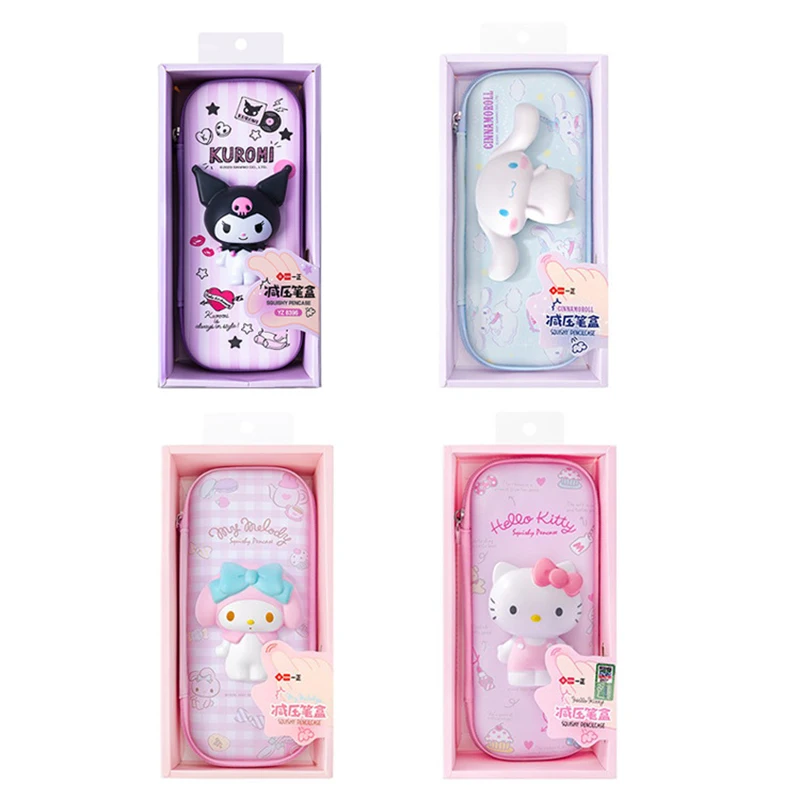 Sanrio Cartoon PU Large Capacity Pencil Case HelloKitty Cinnamoroll Melody School Pencils Bag Pouch Pen Case Supplies Stationery