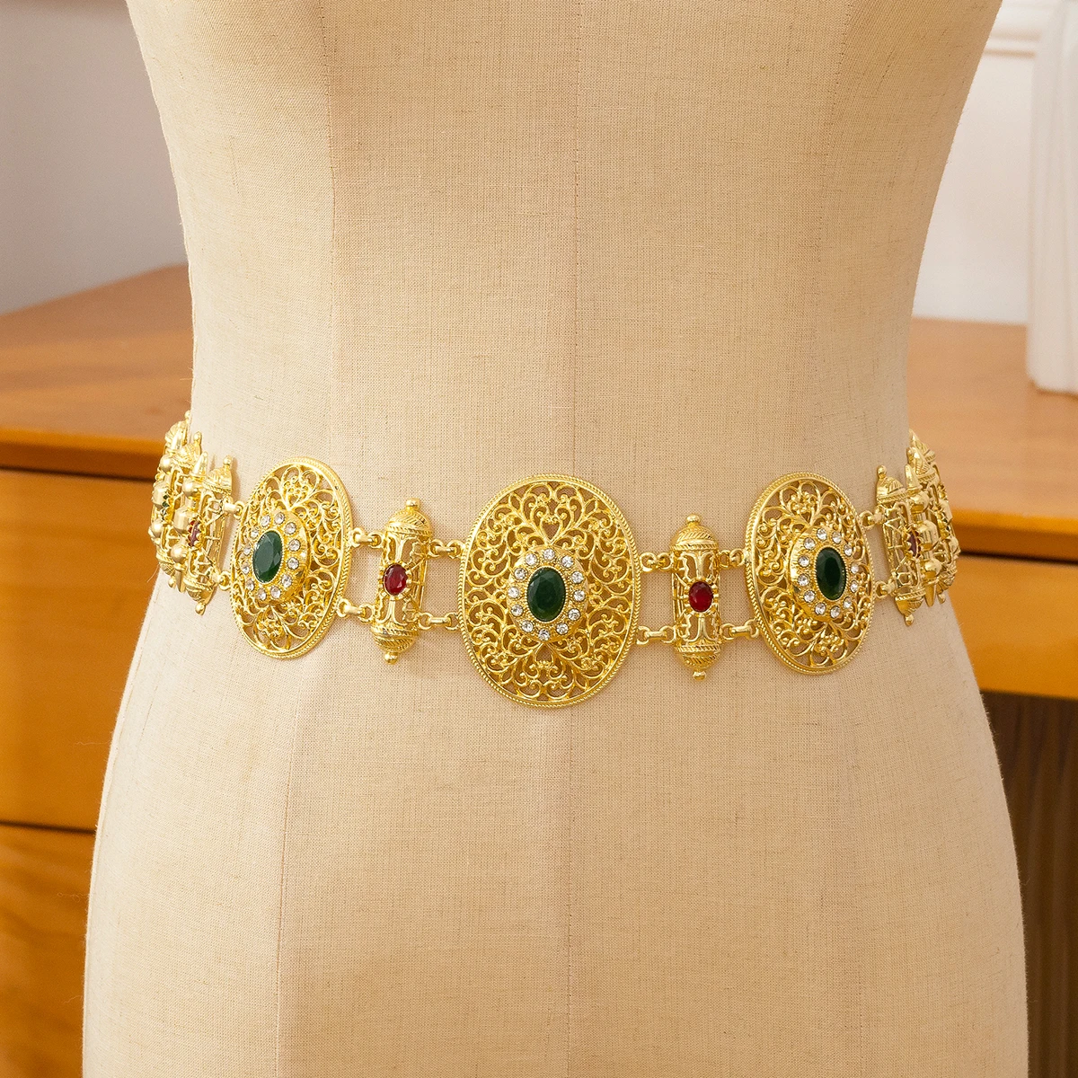 

Colorful Shiny Moroccan Belt, Circular Carved Pattern Adjustable Waistband, Bridal & Bridesmaid Accessory
