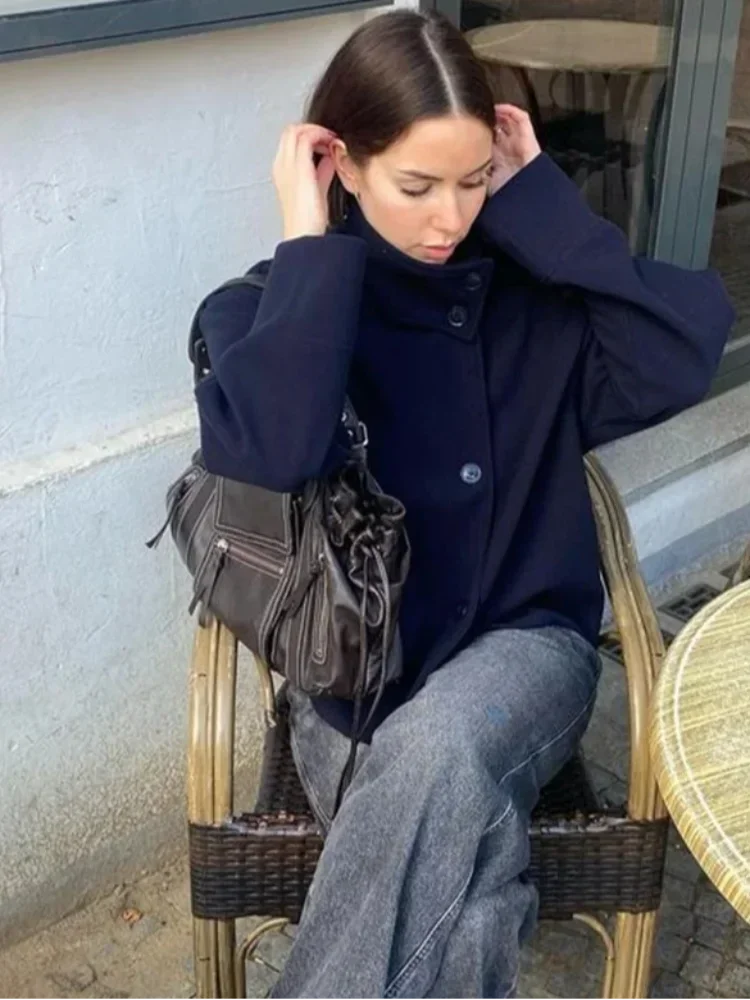 เสื้อแจ็คเก็ตแฟชั่นผู้หญิง แขนยาว คอตั้ง กระดุมแถวเดียว สไตล์ลำลอง สีพื้น สำหรับฤดูใบไม้ผลิและฤดูใบไม้ร่วง