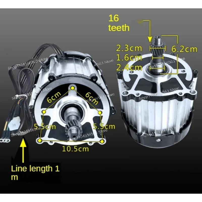 48V/60V/72V 1000W/1200W Permanent Magnet Brushless Differential Motor for Electric Tricycle, 16-Tooth Shaft