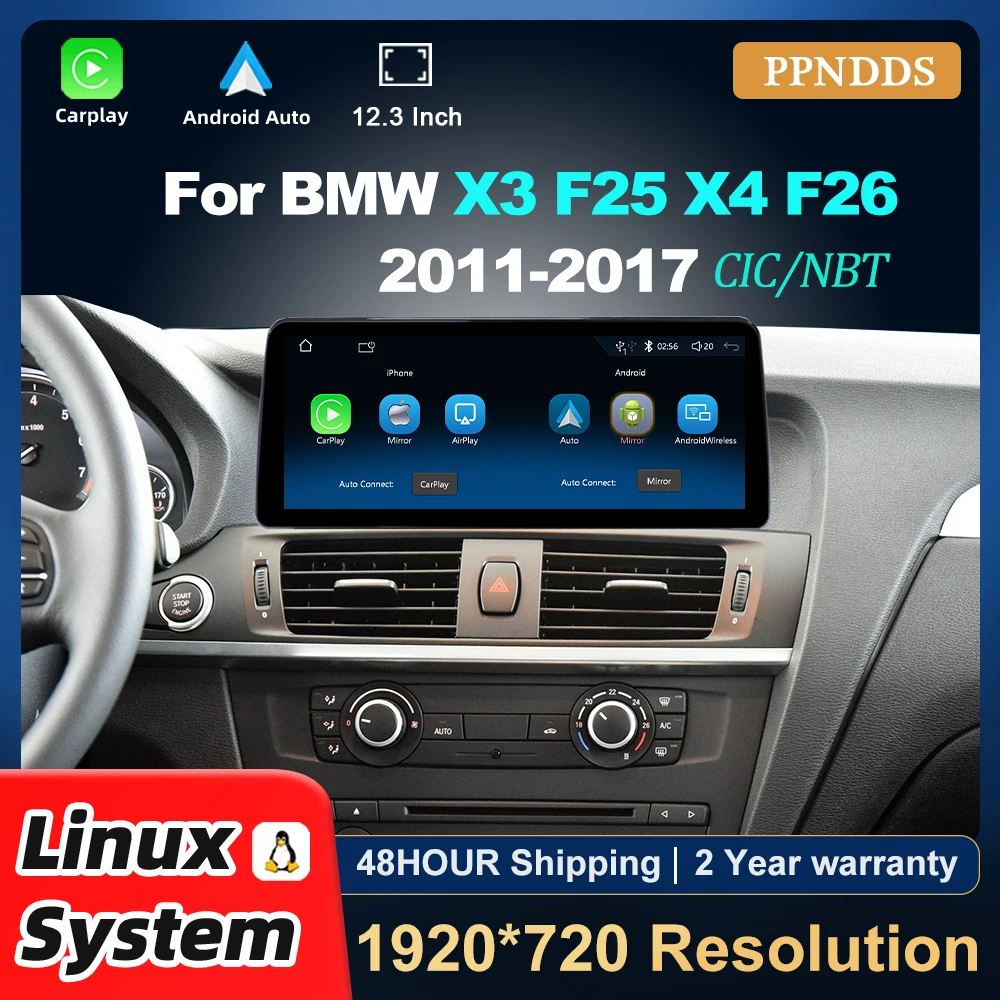 Linux 12.3'' 1920*720 Wireless Carplay Android Auto Touch Screen For BMW X3 F25 X4 F26 2011-2017 Wireless Carplay Navi WIFI