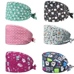 Unisex Cartoon Impressão Algodão Cirúrgico Cap, Clínica Médica, Enfermeira, Mulheres Scrub Chapéus, Homens Enfermagem Acessórios, Doutor Trabalho Cap, Atacado