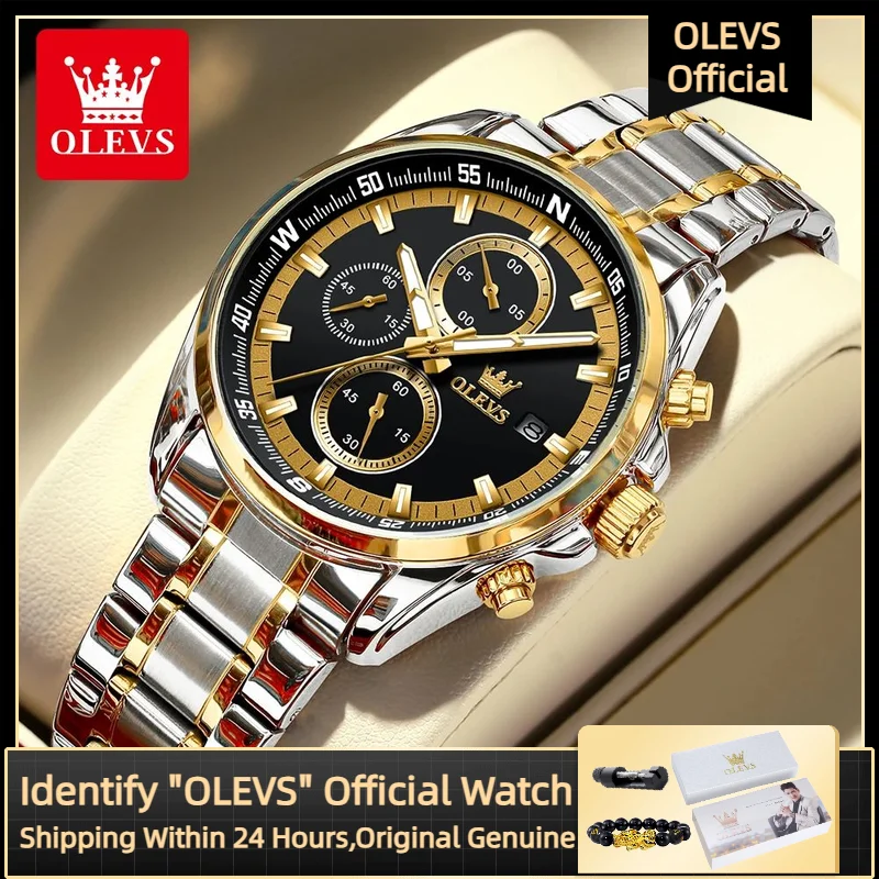 OLEVS Men's Watch Top Original Luxury Brand Multi functional Quartz Watch Waterproof Luminescent Chronograph Business Men Watch