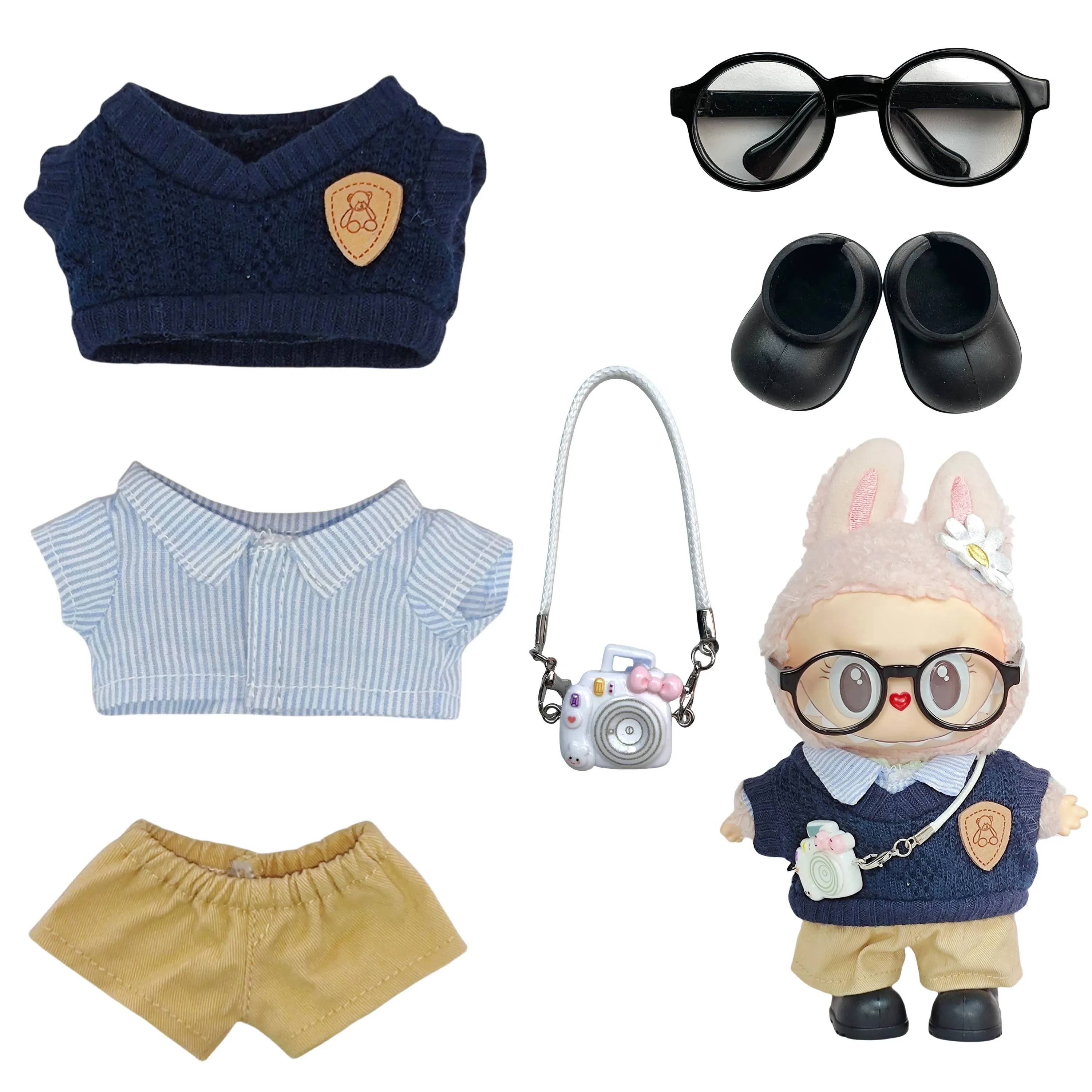 For 15-17cm Clothes for Labubu  Blind Box Keychain - Executive Style Outfit Set