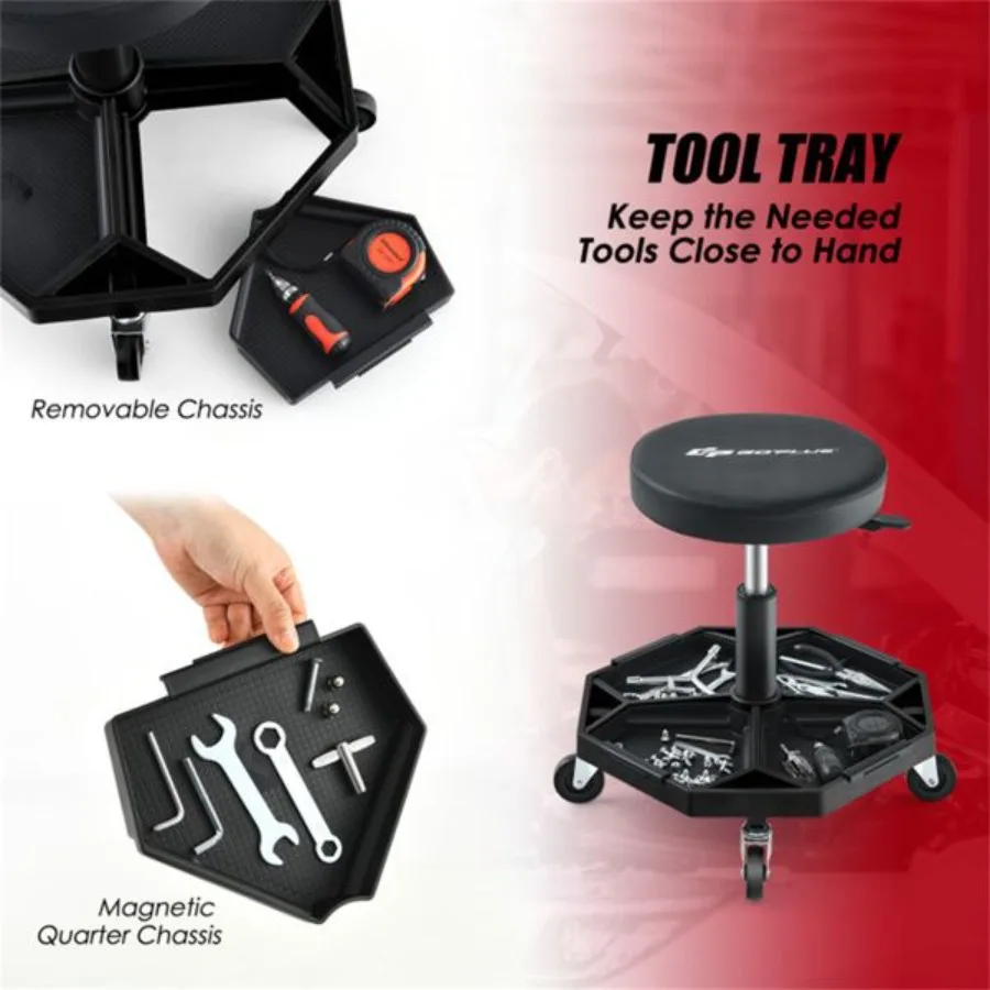 مقعد دوار أسود عالي التحمل قابل للتعديل مع صينية تخزين بسعة 330 رطلاً