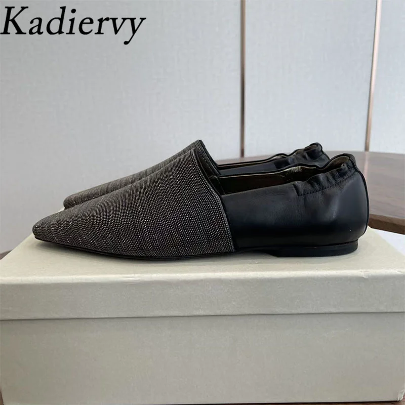 

High Quality Flat Shoes Women String Bead Square Toe Spring Autumn Shoes Woman Genuine Leather Comfort Daily Office Lady Shoes