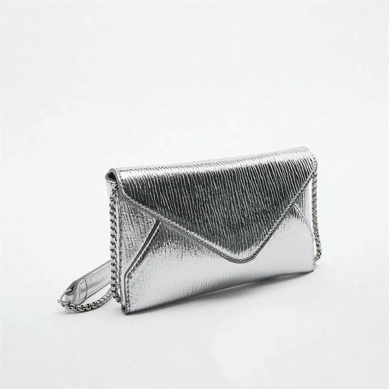 Women\'s Bag, Fashionable Single Shoulder Small Square Bag, Mini Chain Envelope, Crossbod Bag Women Silver Handbags