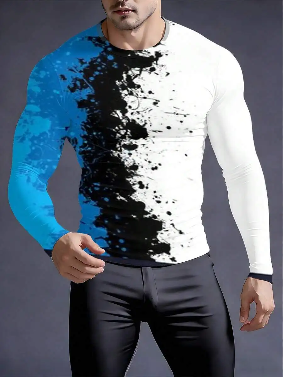 

3D Printed Mens Crew Neck Tight Long Sleeve Compression Shirt
